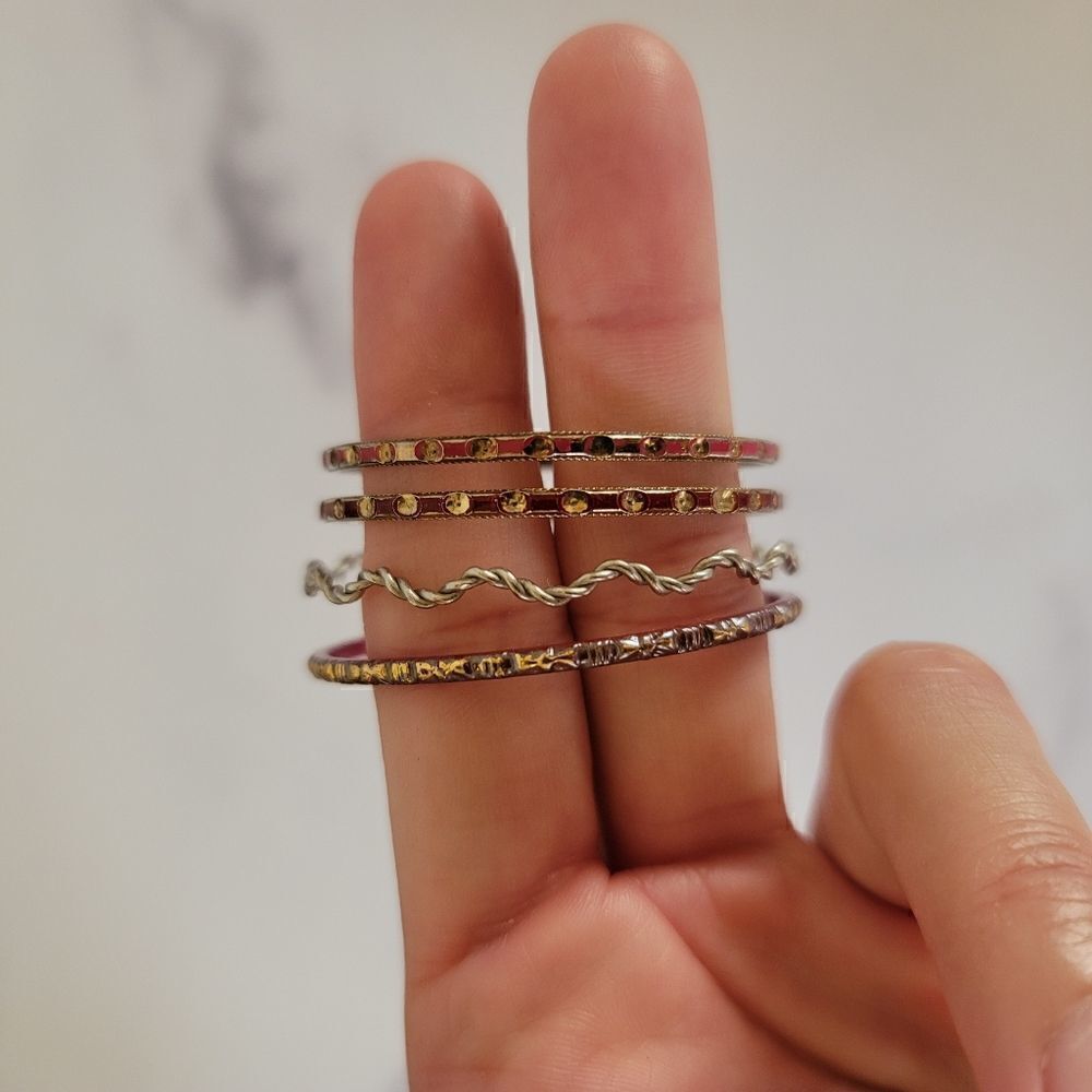 Baby metal bracelets Indian ethnic decorative fashion silver red metallic bangle